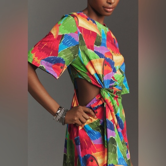 NWT Farm Rio Short-Sleeve Cutout t-shirt Midi Dress multicolor crew neck SZ XS - Picture 12 of 12